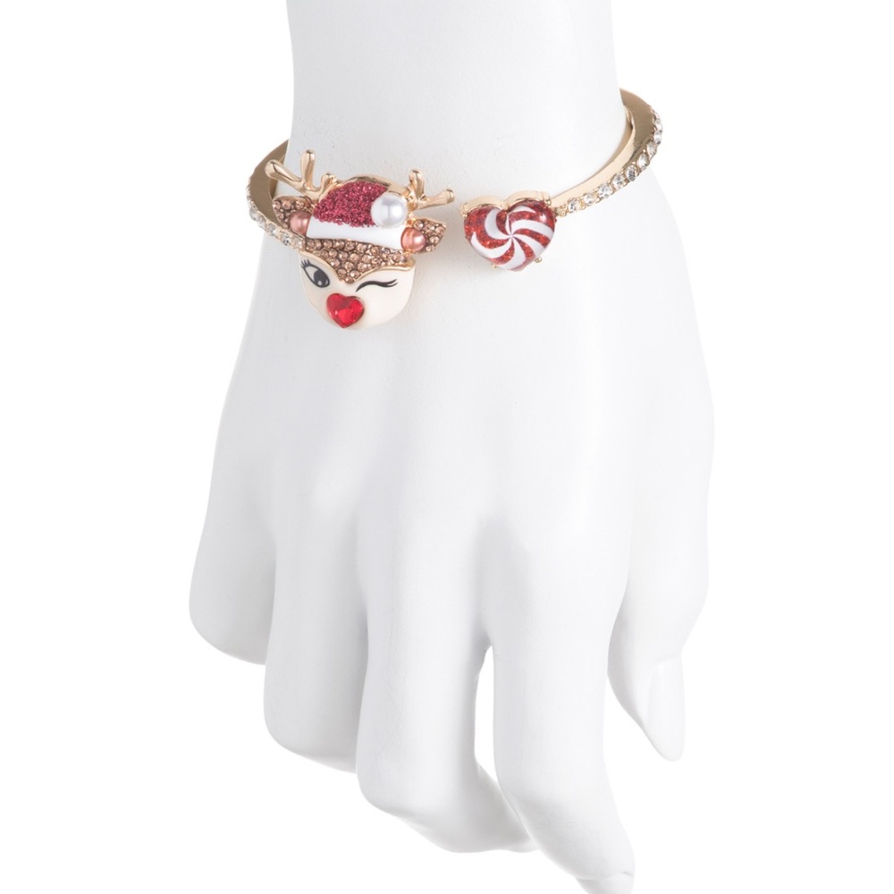 BETSEY JOHNSON WINKING REINDEER HINGE BANGLE BRACELET - NWT
